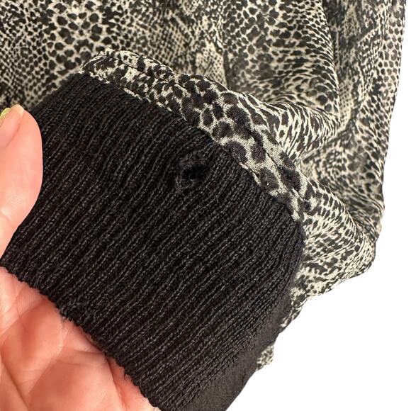 Free People Lori Bomber Jacket Oversized Sz M Black Sheer Snake-print Snap Front - Picture 12 of 14